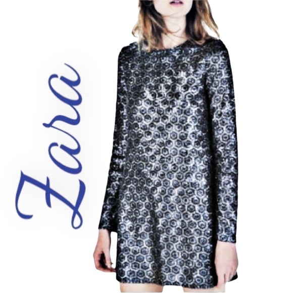 ZARA W&B COLLECTION Sequined Geometric 60s Retro Mini Dress, Small - Picture 1 of 5